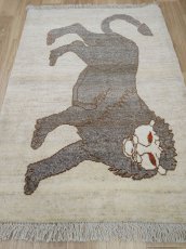 画像3: 新品 ペルシャ ギャッベ 縦1.2m アクセント ラグ サイズ 124 x 87 cm 肉厚 ウール 手織り ハンドメイド ギャベ マット カーペット  ライオンラグ ブラウン ベージュグレー 原毛系 MA2376-12487Z015 (3)