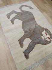 画像6: 新品 ペルシャ ギャッベ 縦1.2m アクセント ラグ サイズ 124 x 87 cm 肉厚 ウール 手織り ハンドメイド ギャベ マット カーペット  ライオンラグ ブラウン ベージュグレー 原毛系 MA2376-12487Z015 (6)