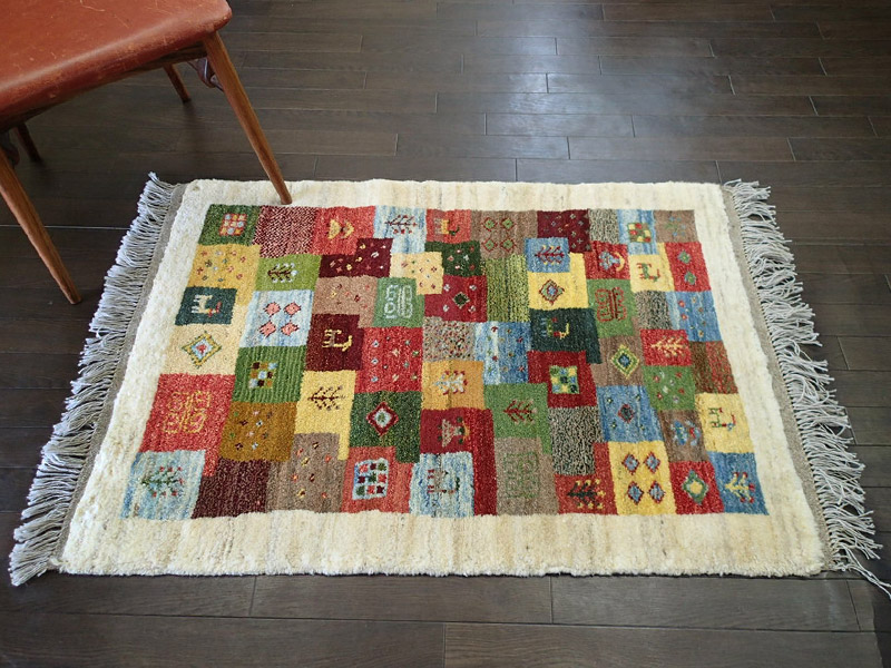 ギャッベ ペルシャ絨毯 80X55cm ギャベ 玄関マット 手織り ラグ 絨毯 