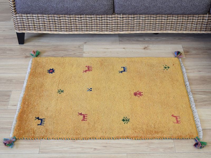 83×57cm【手織り ペルシャ絨毯ギャッベ】ギャベ 手織り絨毯-
